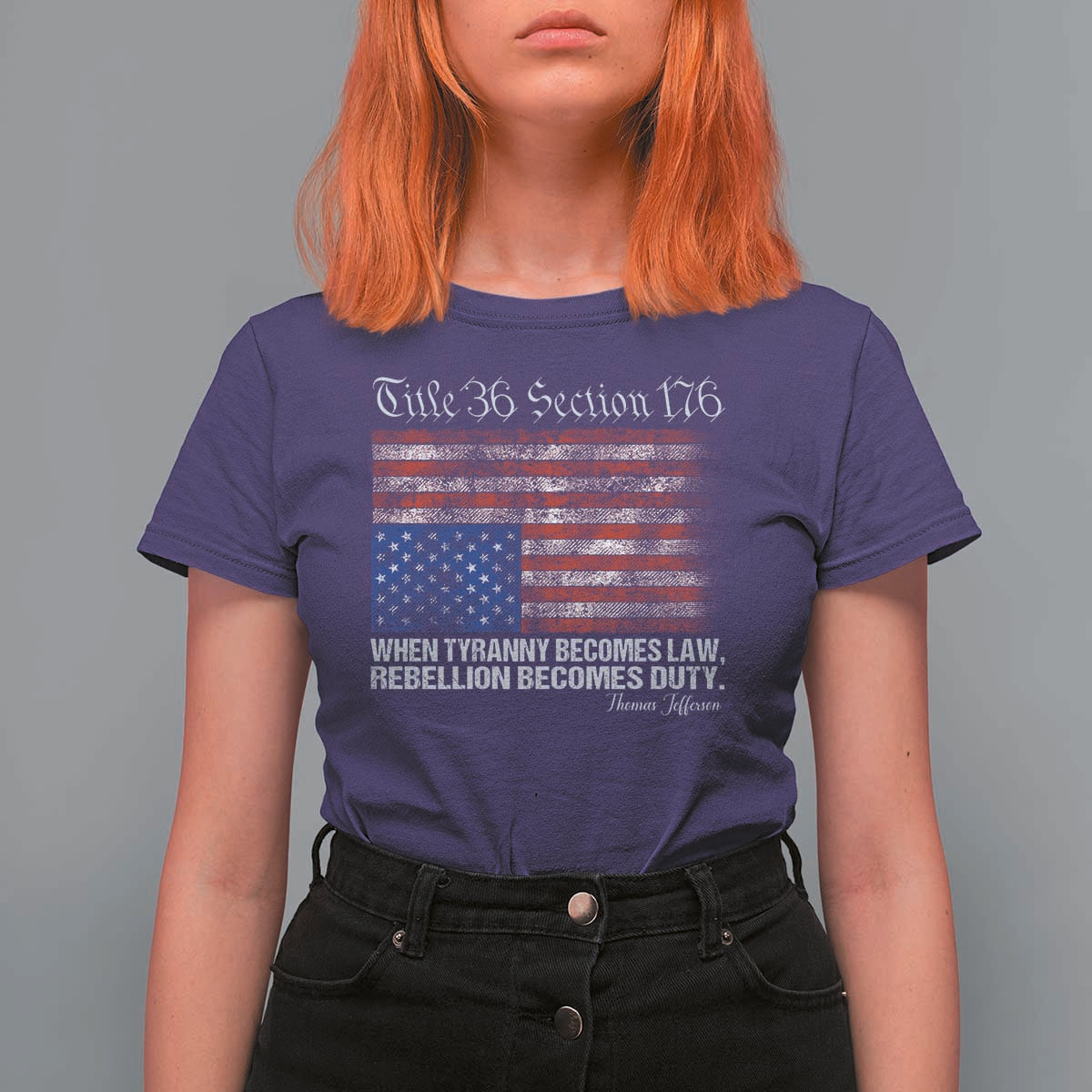American Flag Upside Down Thomas Jefferson T Shirt For Women When Tyranny Becomes Law Rebellion Becomes Duty