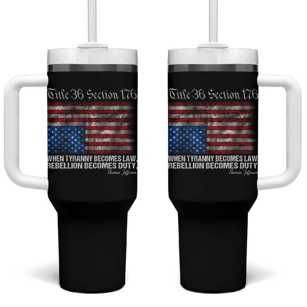 American Flag Upside Down Thomas Jefferson Tumbler With Handle When Tyranny Becomes Law Rebellion Becomes Duty