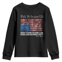 American Flag Upside Down Thomas Jefferson Youth Sweatshirt When Tyranny Becomes Law Rebellion Becomes Duty