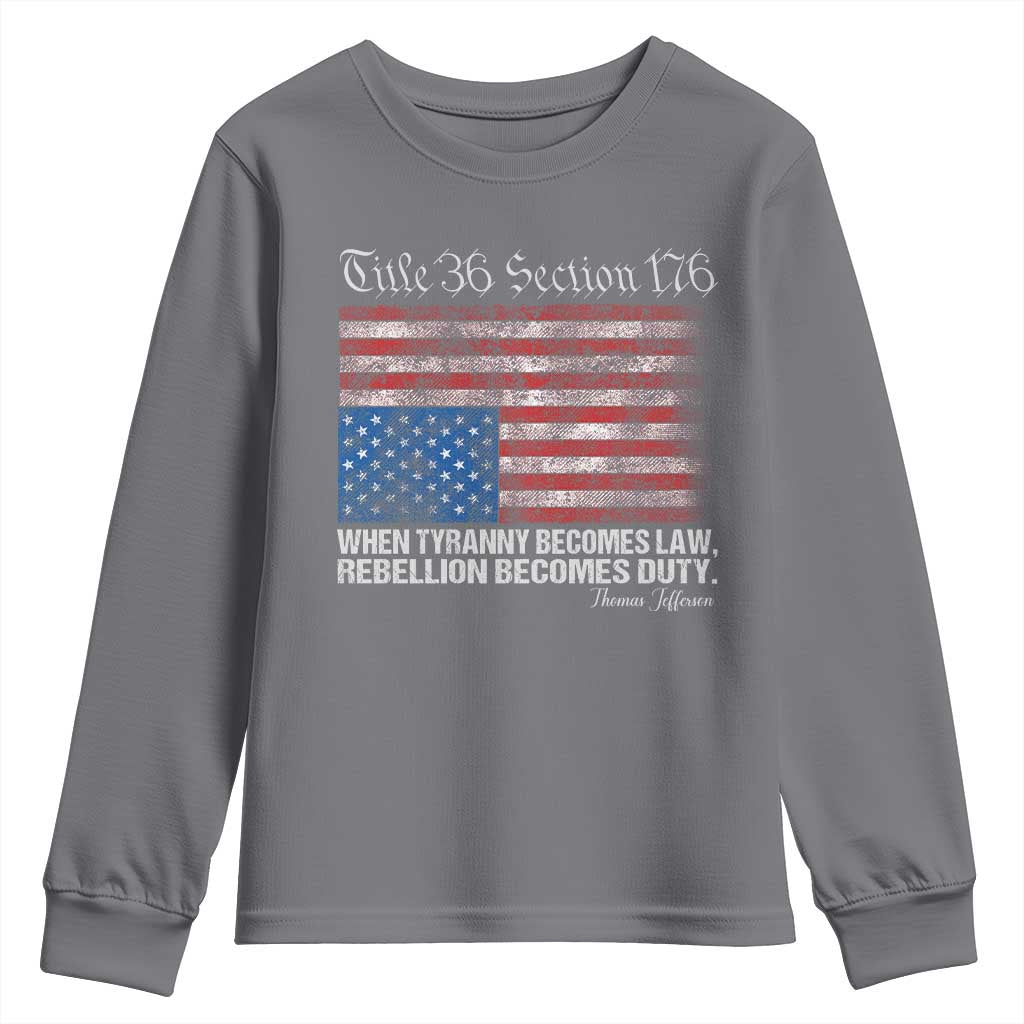 American Flag Upside Down Thomas Jefferson Youth Sweatshirt When Tyranny Becomes Law Rebellion Becomes Duty