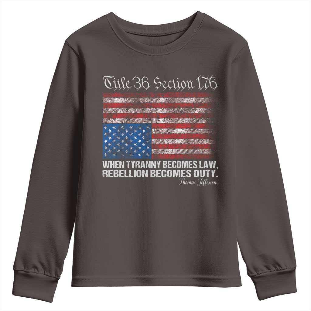 American Flag Upside Down Thomas Jefferson Youth Sweatshirt When Tyranny Becomes Law Rebellion Becomes Duty