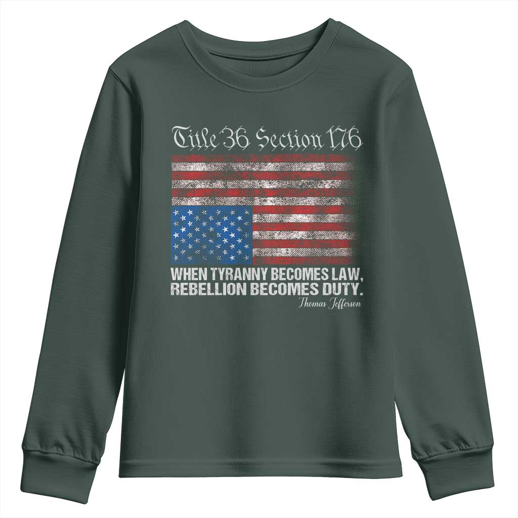 American Flag Upside Down Thomas Jefferson Youth Sweatshirt When Tyranny Becomes Law Rebellion Becomes Duty
