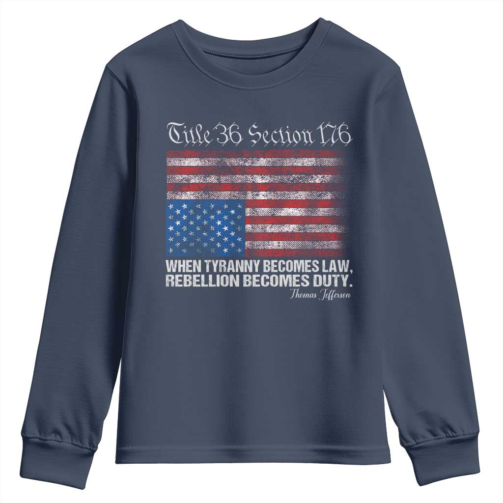 American Flag Upside Down Thomas Jefferson Youth Sweatshirt When Tyranny Becomes Law Rebellion Becomes Duty