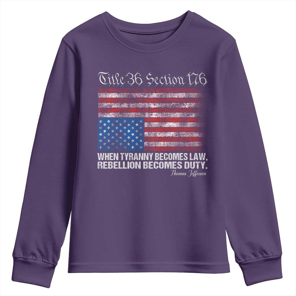 American Flag Upside Down Thomas Jefferson Youth Sweatshirt When Tyranny Becomes Law Rebellion Becomes Duty