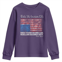 American Flag Upside Down Thomas Jefferson Youth Sweatshirt When Tyranny Becomes Law Rebellion Becomes Duty