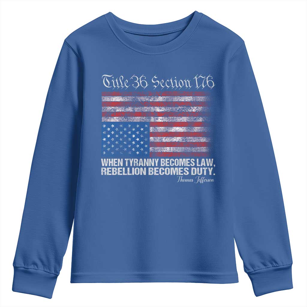 American Flag Upside Down Thomas Jefferson Youth Sweatshirt When Tyranny Becomes Law Rebellion Becomes Duty
