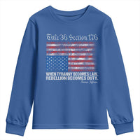 American Flag Upside Down Thomas Jefferson Youth Sweatshirt When Tyranny Becomes Law Rebellion Becomes Duty