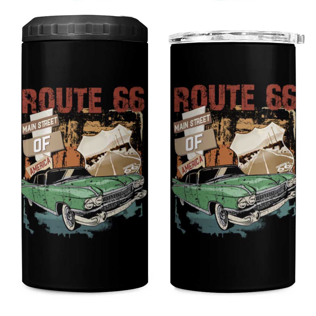 Historic Route 66 Highway 4 in 1 Can Cooler Tumbler Main Street Of America Vintage Car
