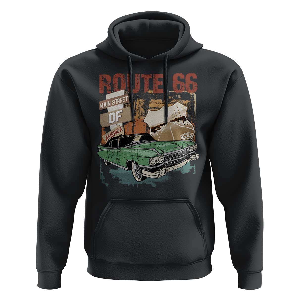 Historic Route 66 Highway Hoodie Main Street Of America Vintage Car