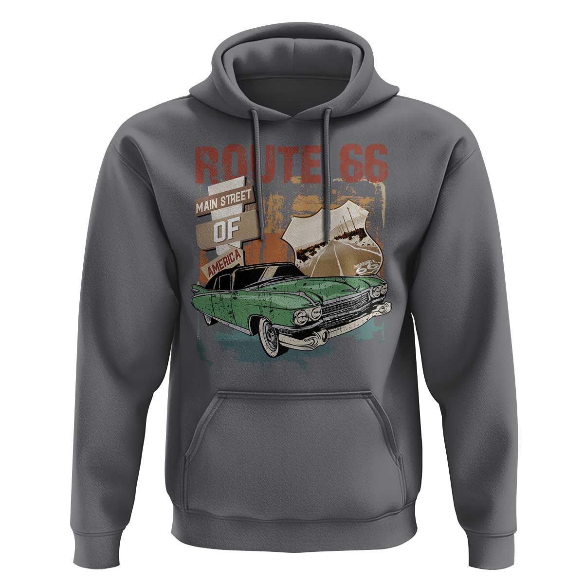 Historic Route 66 Highway Hoodie Main Street Of America Vintage Car