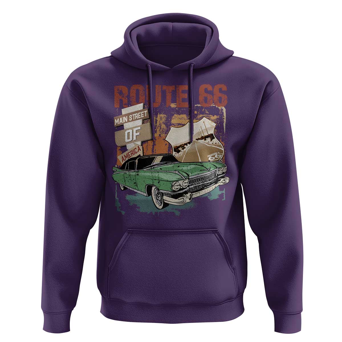 Historic Route 66 Highway Hoodie Main Street Of America Vintage Car