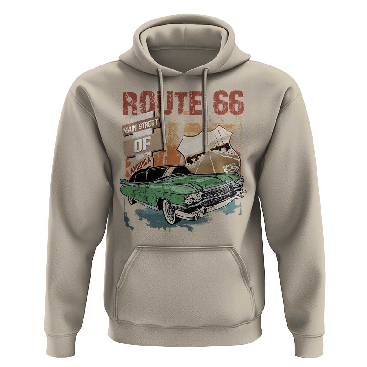 Historic Route 66 Highway Hoodie Main Street Of America Vintage Car