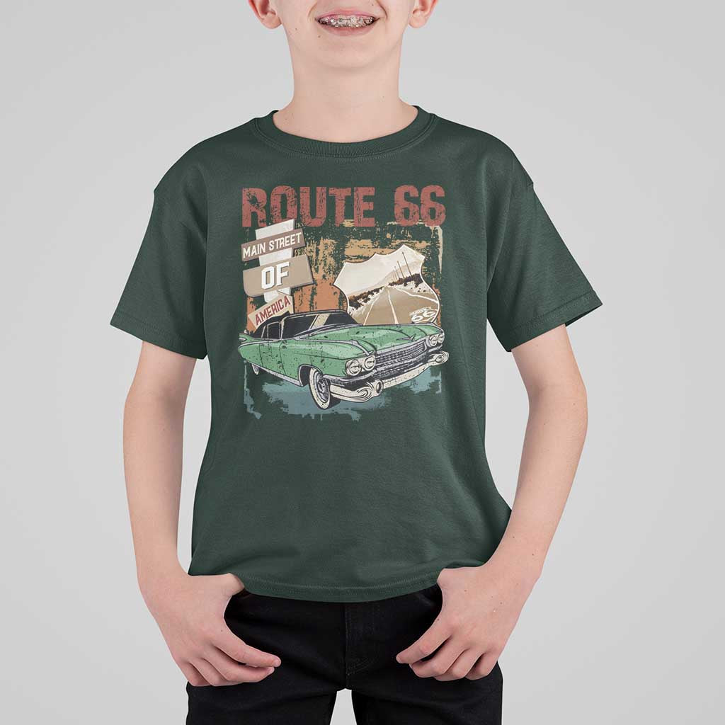 Historic Route 66 Highway T Shirt For Kid Main Street Of America Vintage Car