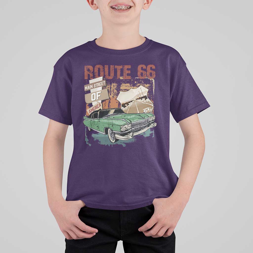 Historic Route 66 Highway T Shirt For Kid Main Street Of America Vintage Car