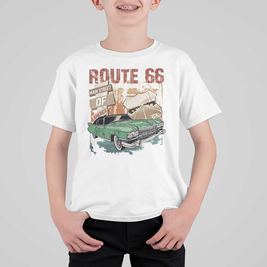 Historic Route 66 Highway T Shirt For Kid Main Street Of America Vintage Car