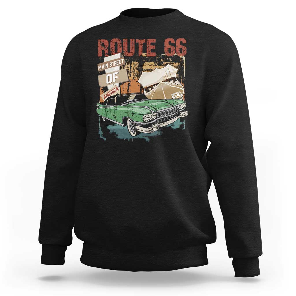 Historic Route 66 Highway Sweatshirt Main Street Of America Vintage Car