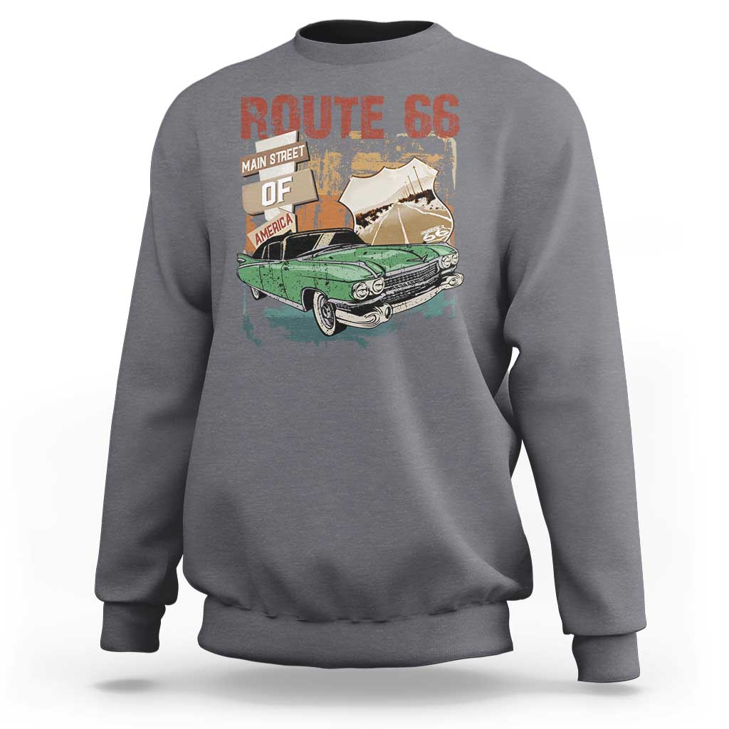 Historic Route 66 Highway Sweatshirt Main Street Of America Vintage Car