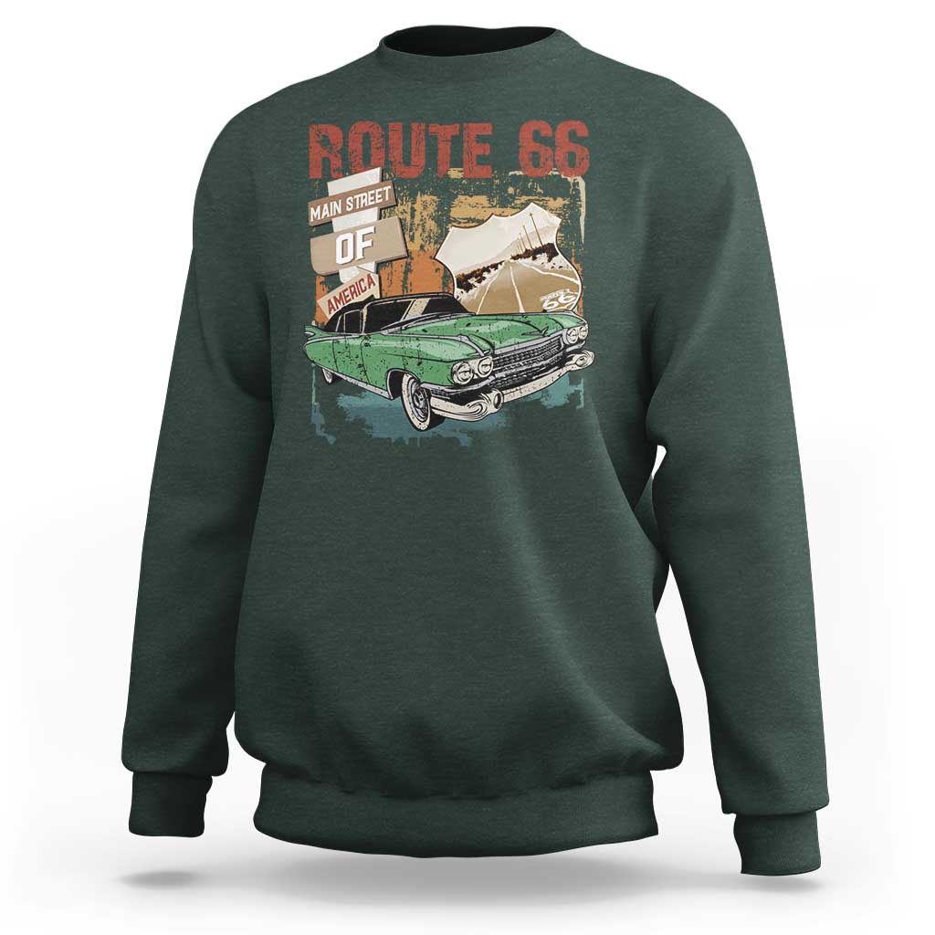 Historic Route 66 Highway Sweatshirt Main Street Of America Vintage Car