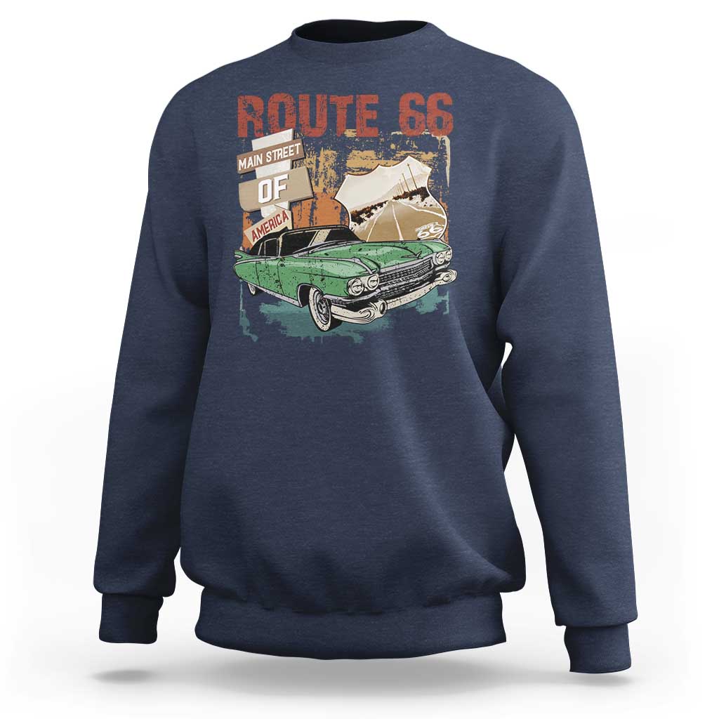 Historic Route 66 Highway Sweatshirt Main Street Of America Vintage Car