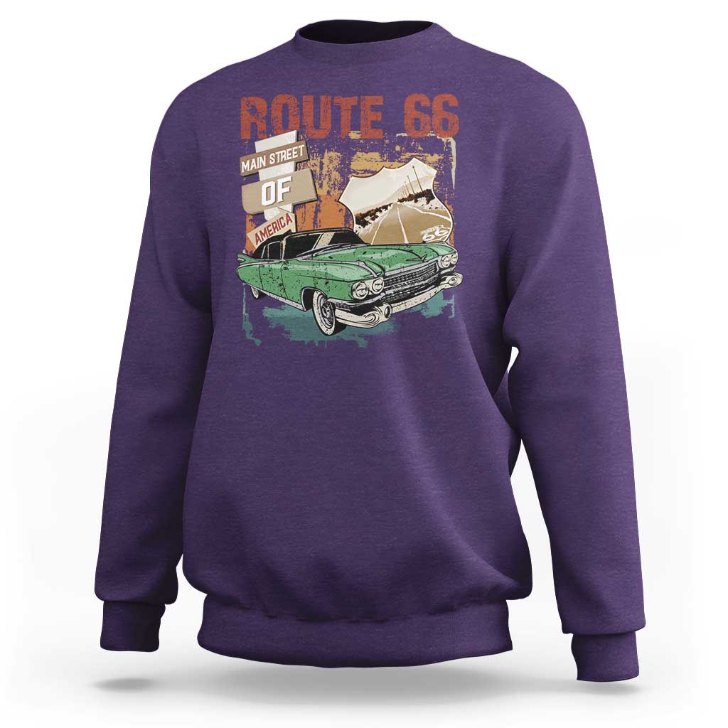 Historic Route 66 Highway Sweatshirt Main Street Of America Vintage Car