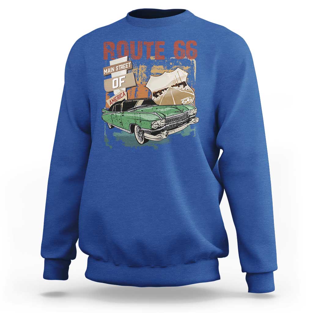 Historic Route 66 Highway Sweatshirt Main Street Of America Vintage Car