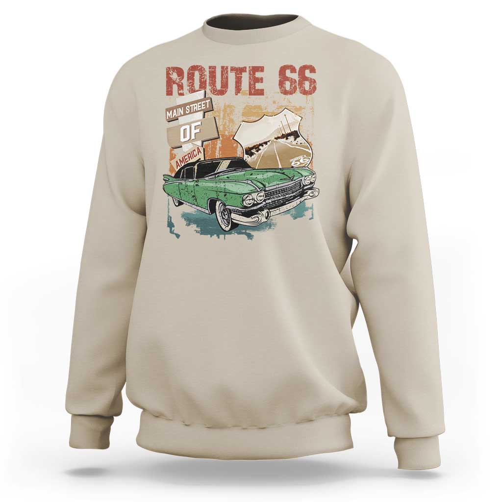 Historic Route 66 Highway Sweatshirt Main Street Of America Vintage Car