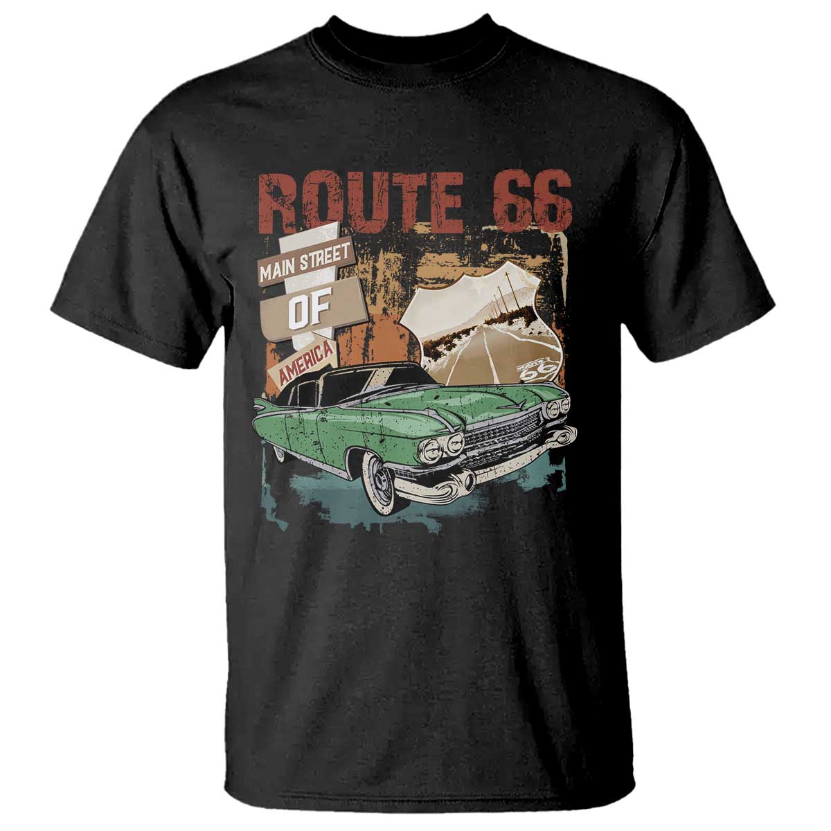 Historic Route 66 Highway T Shirt Main Street Of America Vintage Car
