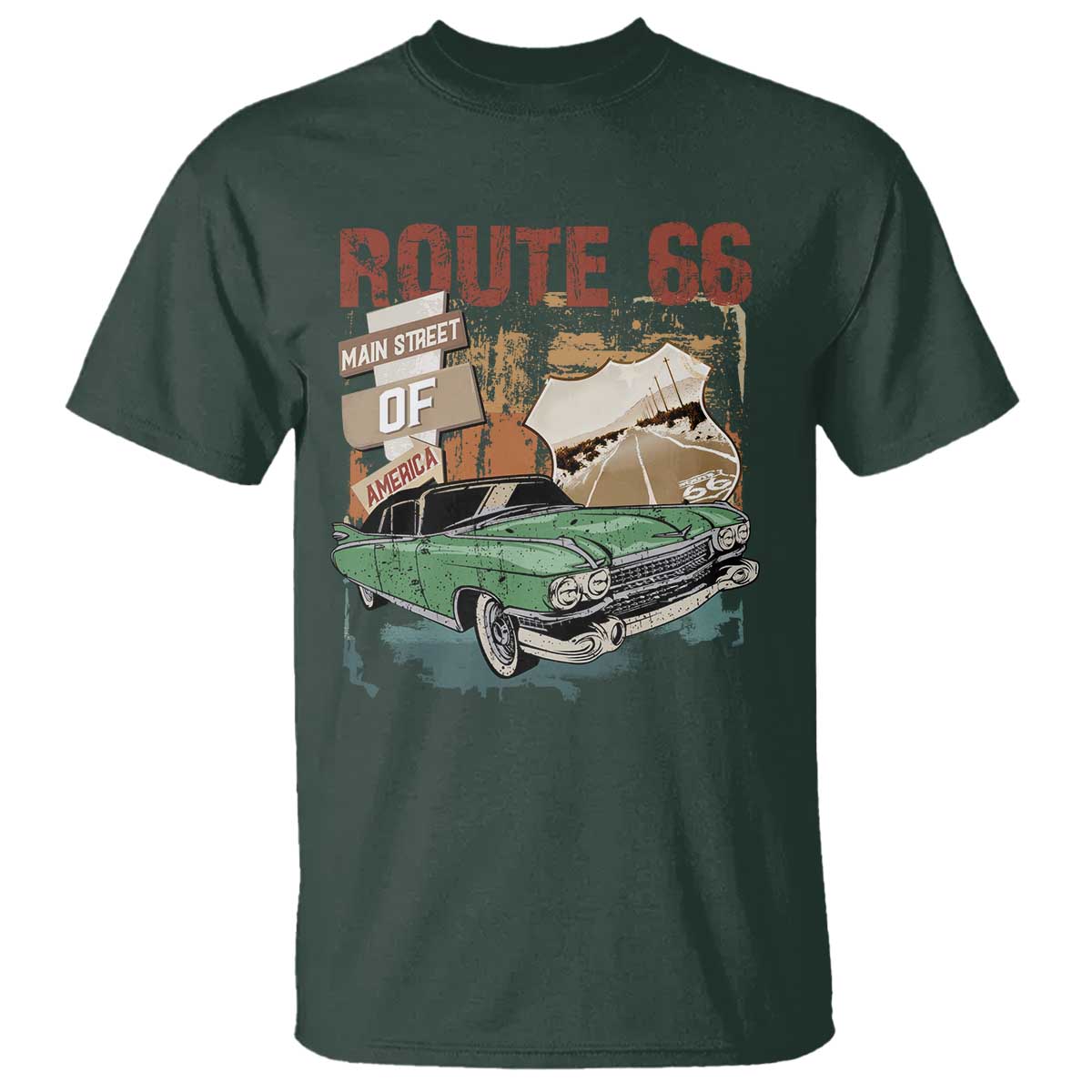 Historic Route 66 Highway T Shirt Main Street Of America Vintage Car
