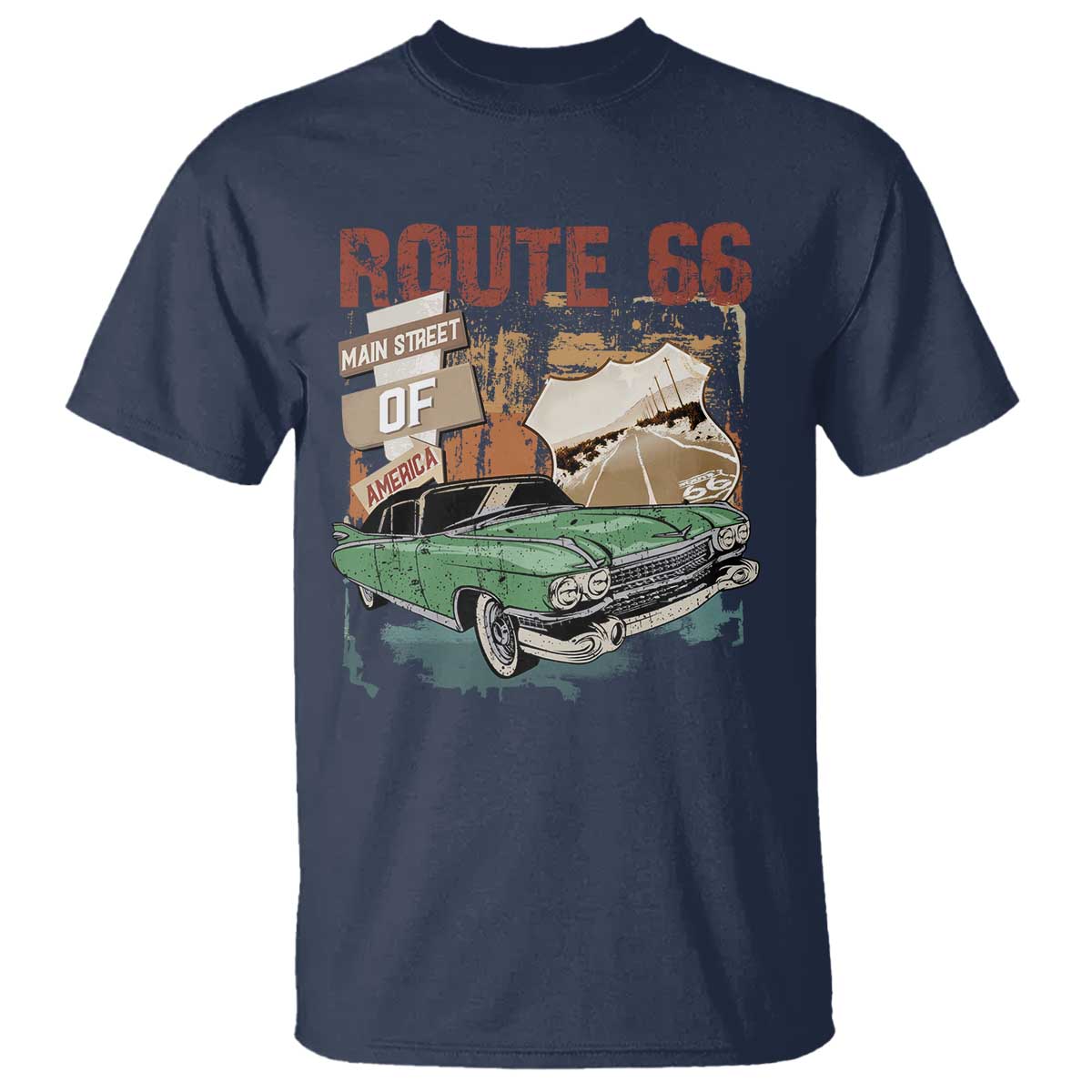 Historic Route 66 Highway T Shirt Main Street Of America Vintage Car