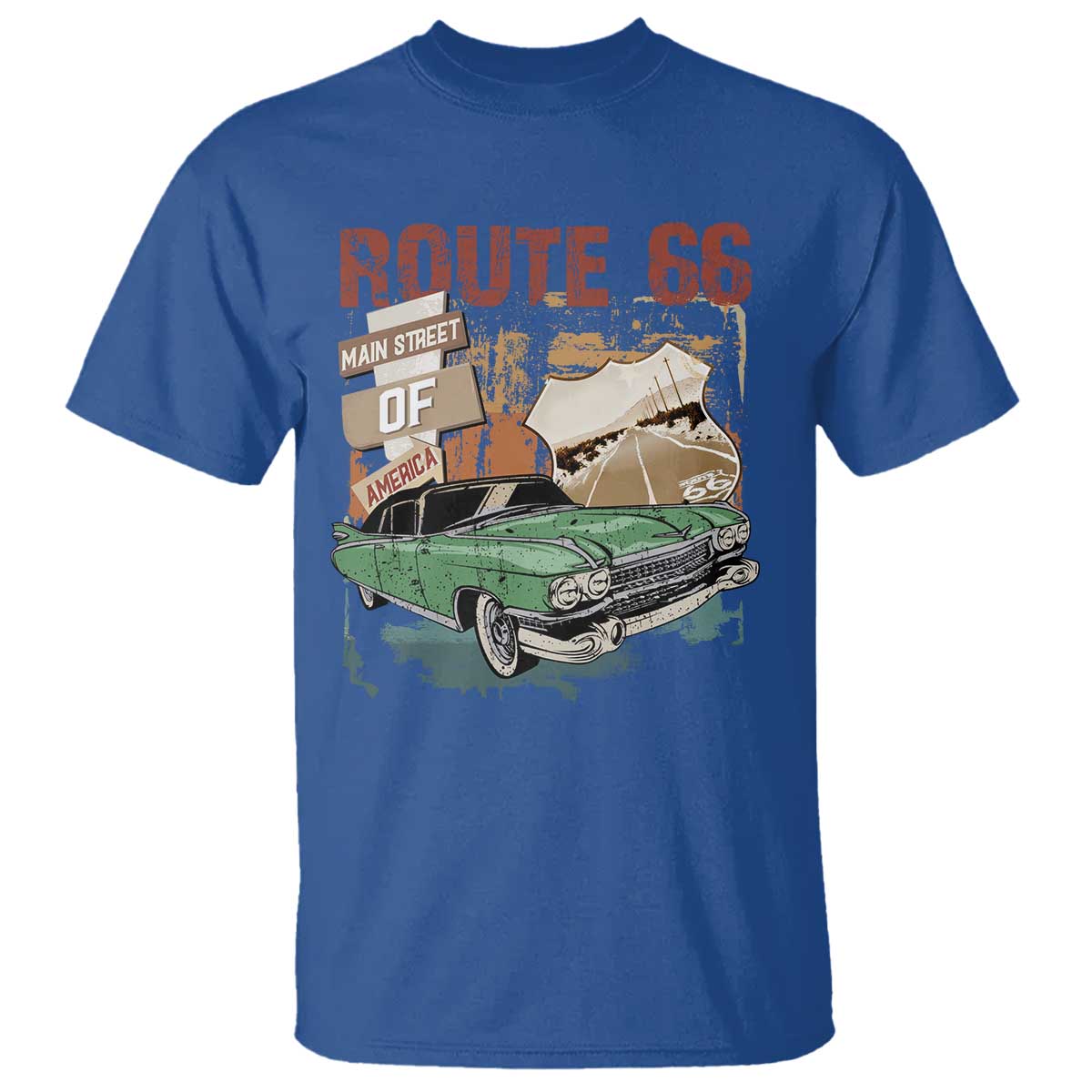 Historic Route 66 Highway T Shirt Main Street Of America Vintage Car