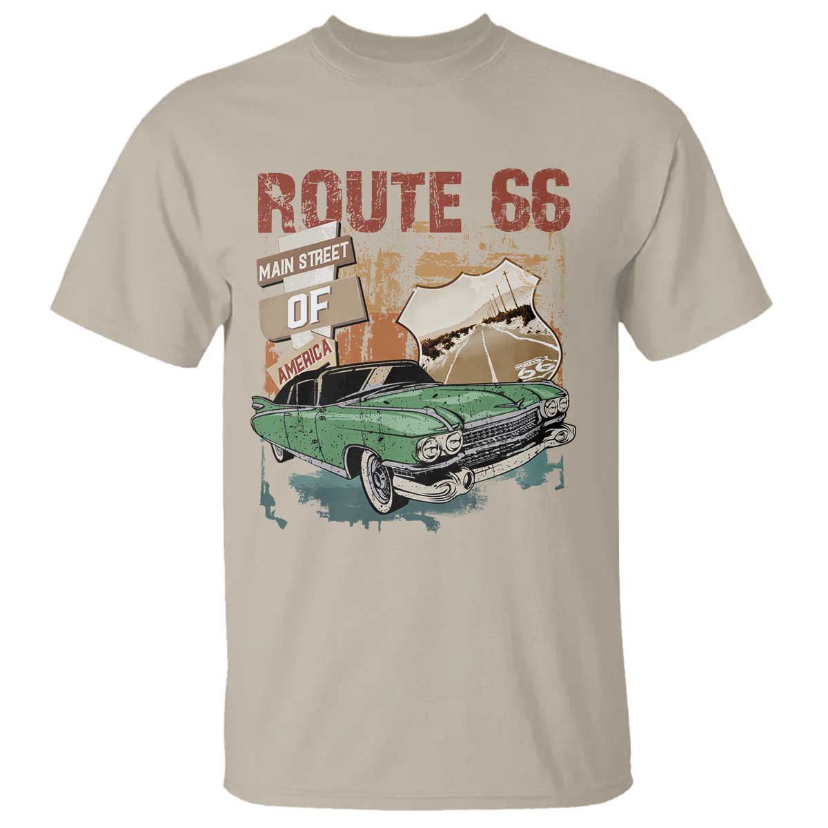 Historic Route 66 Highway T Shirt Main Street Of America Vintage Car