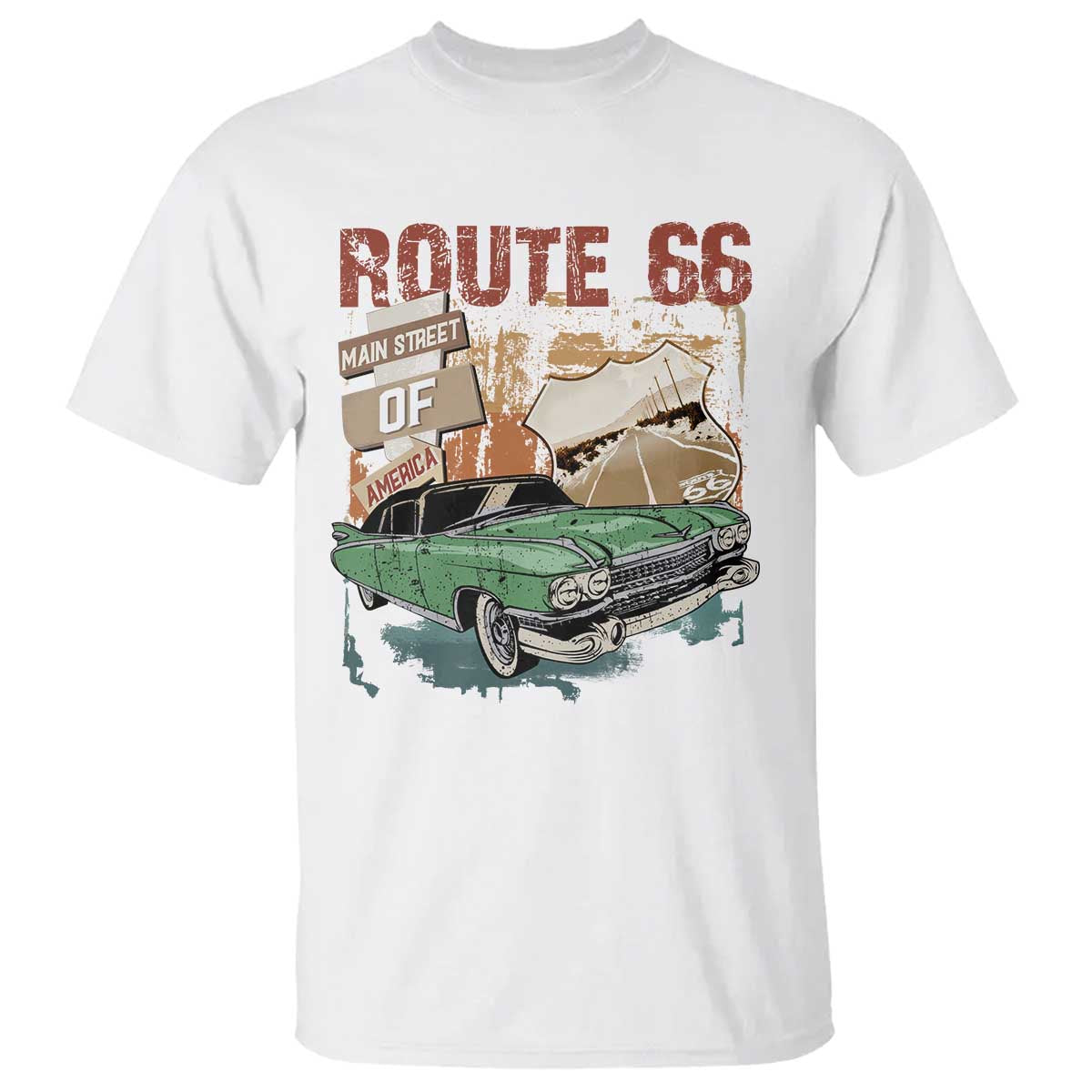 Historic Route 66 Highway T Shirt Main Street Of America Vintage Car