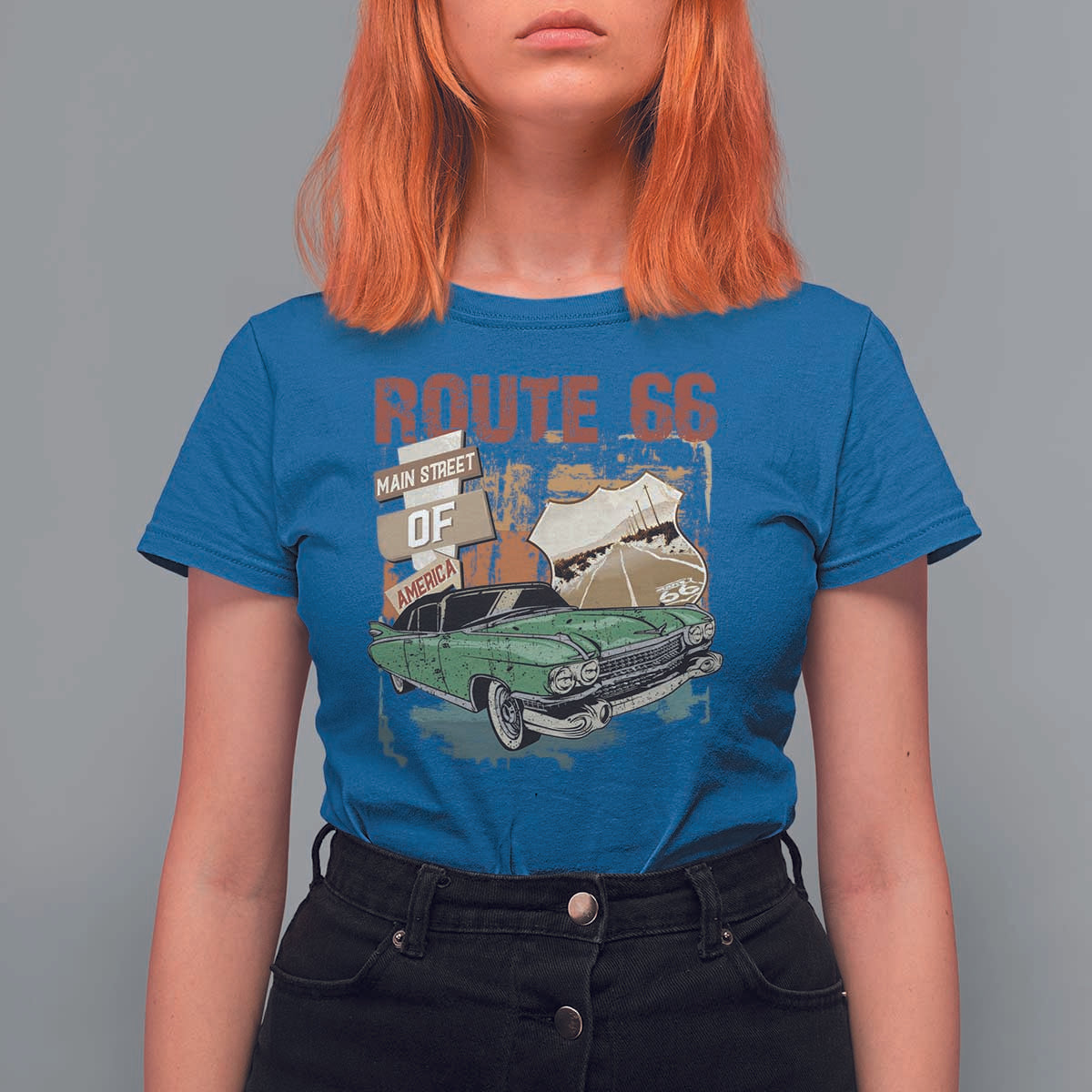 Historic Route 66 Highway T Shirt For Women Main Street Of America Vintage Car