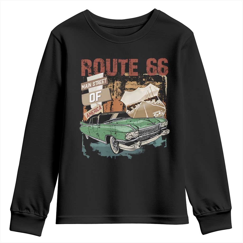 Historic Route 66 Highway Youth Sweatshirt Main Street Of America Vintage Car