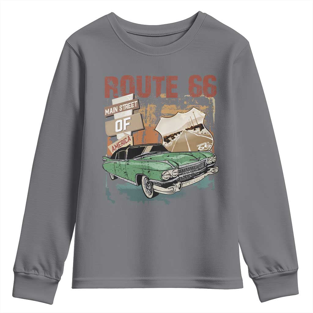 Historic Route 66 Highway Youth Sweatshirt Main Street Of America Vintage Car