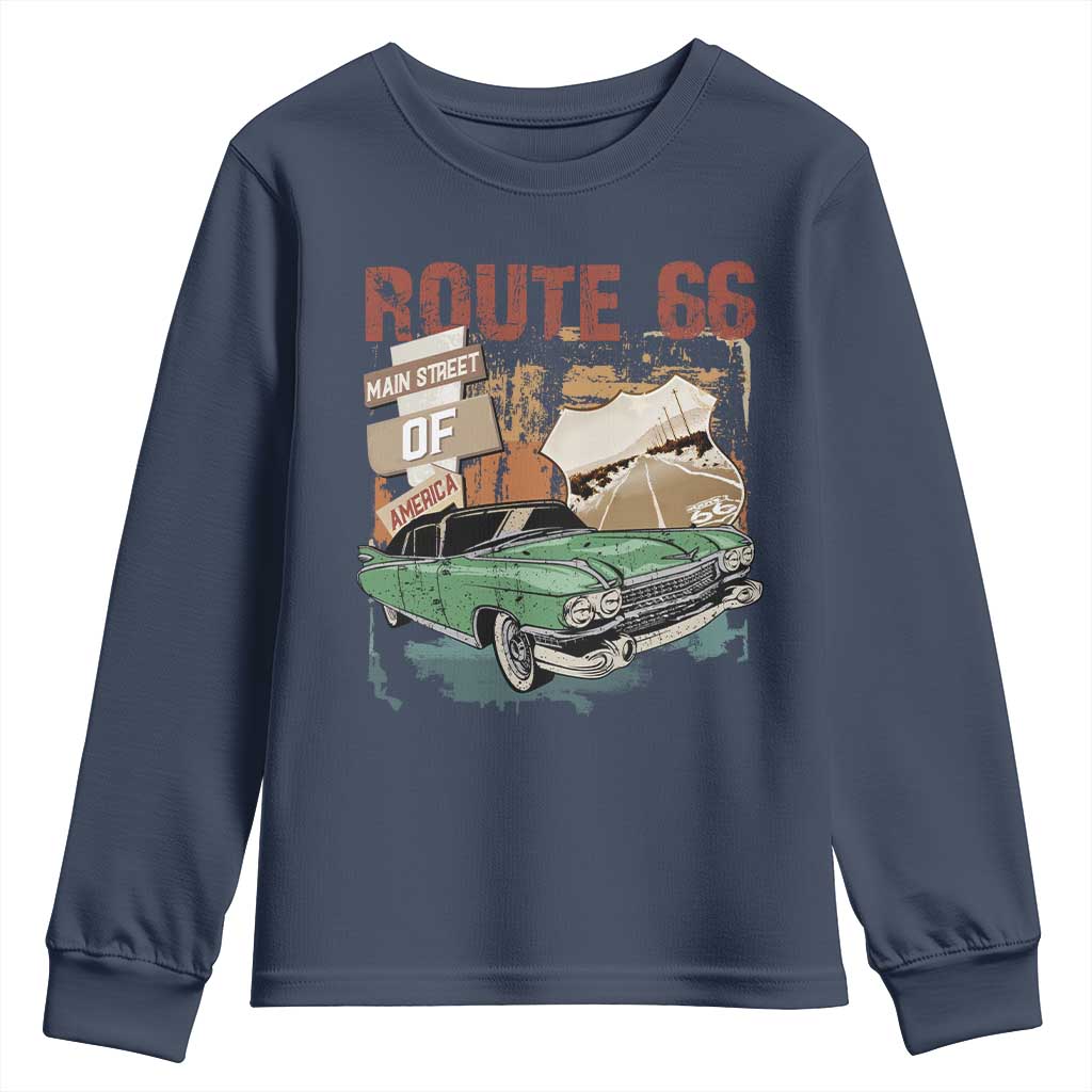 Historic Route 66 Highway Youth Sweatshirt Main Street Of America Vintage Car