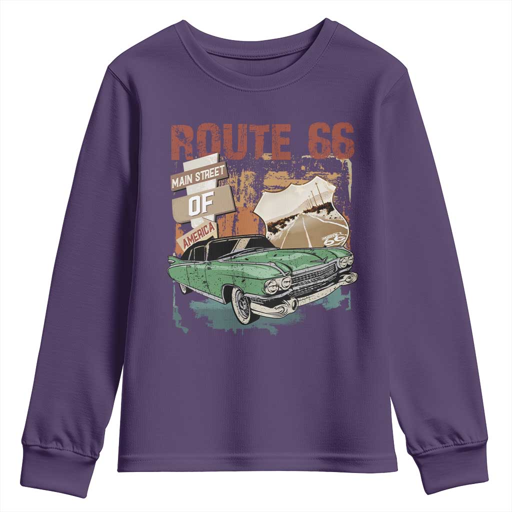 Historic Route 66 Highway Youth Sweatshirt Main Street Of America Vintage Car