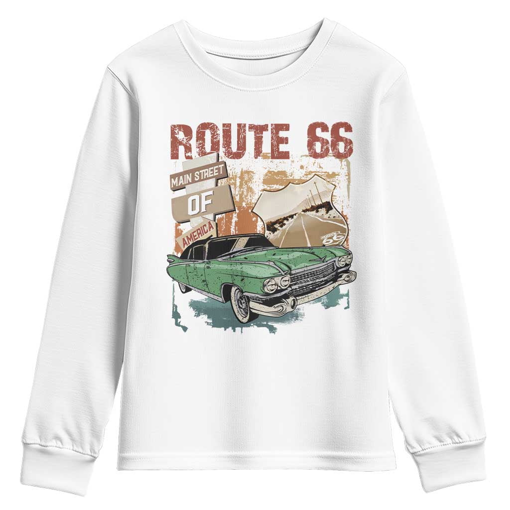 Historic Route 66 Highway Youth Sweatshirt Main Street Of America Vintage Car