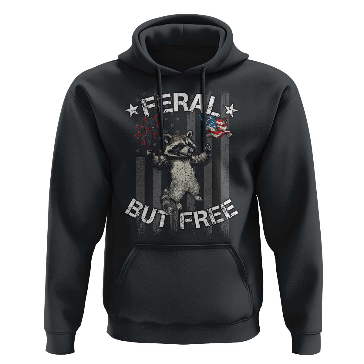 Funny 4th Of July Hoodie Feral But Free Raccoon American Flag - Wonder Print Shop
