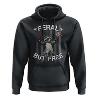 Funny 4th Of July Hoodie Feral But Free Raccoon American Flag - Wonder Print Shop