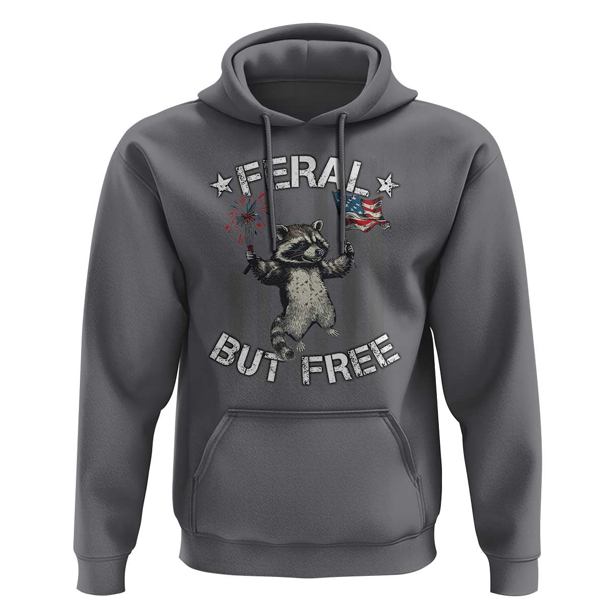 Funny 4th Of July Hoodie Feral But Free Raccoon American Flag - Wonder Print Shop