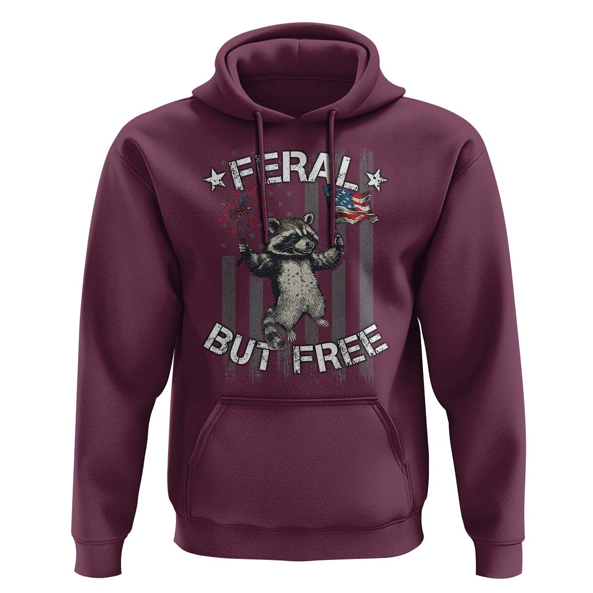 Funny 4th Of July Hoodie Feral But Free Raccoon American Flag - Wonder Print Shop