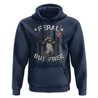 Funny 4th Of July Hoodie Feral But Free Raccoon American Flag - Wonder Print Shop