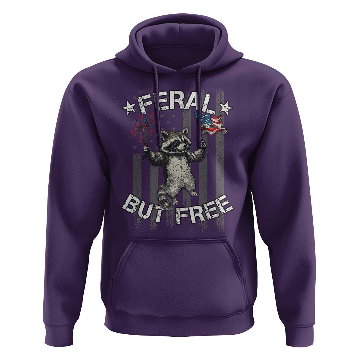Funny 4th Of July Hoodie Feral But Free Raccoon American Flag - Wonder Print Shop