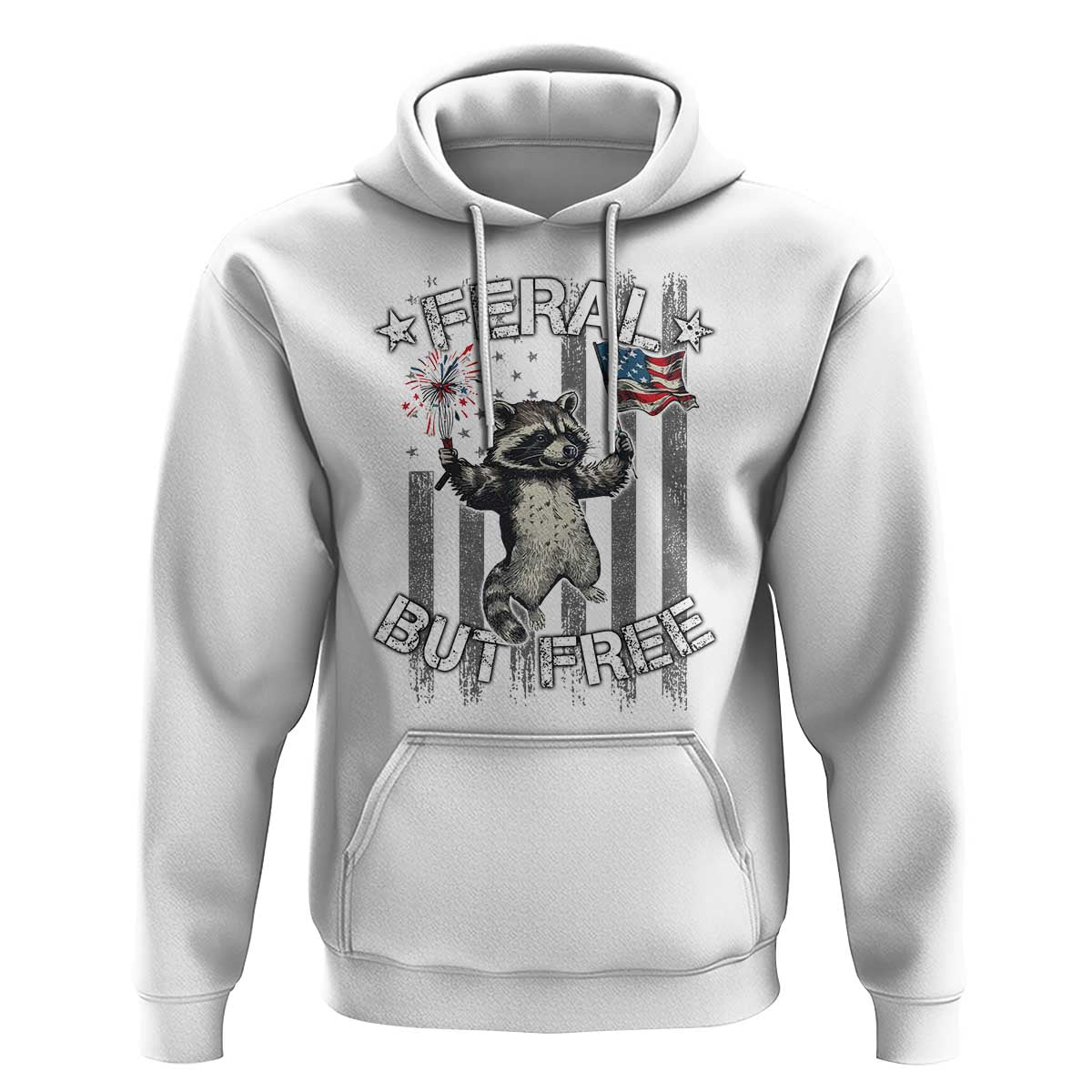 Funny 4th Of July Hoodie Feral But Free Raccoon American Flag - Wonder Print Shop