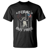 Funny 4th Of July T Shirt Feral But Free Raccoon American Flag - Wonder Print Shop