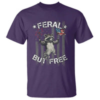 Funny 4th Of July T Shirt Feral But Free Raccoon American Flag - Wonder Print Shop