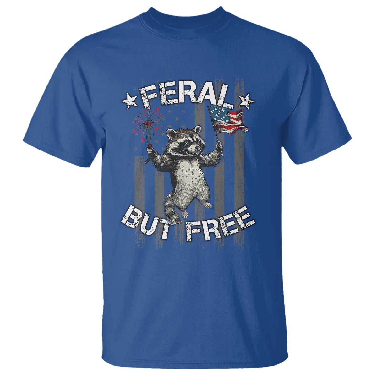 Funny 4th Of July T Shirt Feral But Free Raccoon American Flag - Wonder Print Shop