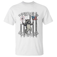 Funny 4th Of July T Shirt Feral But Free Raccoon American Flag - Wonder Print Shop