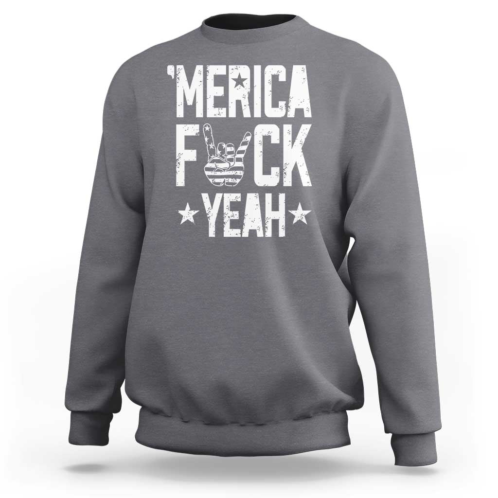 Funny 4th Of July Sweatshirt Merica Fuck Yeah Rock Hand - Wonder Print Shop